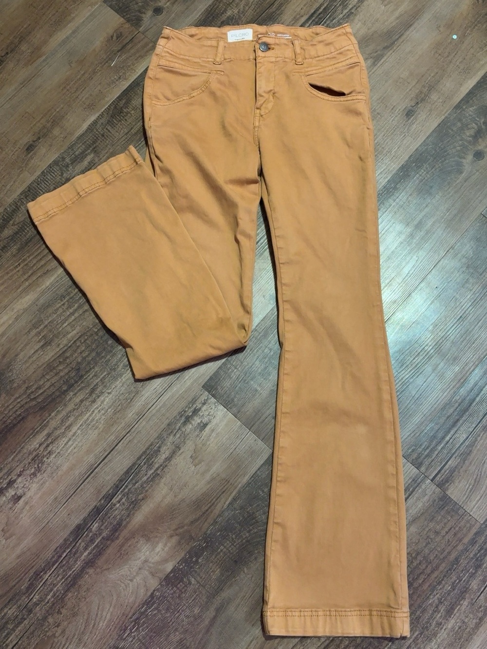 Pilcro Boot Cut Pants in Mustard Tan